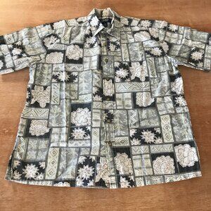 Ono Hawaiian Shirt Men L Gray Floral Button Up Pocket Short Sleeve Collared